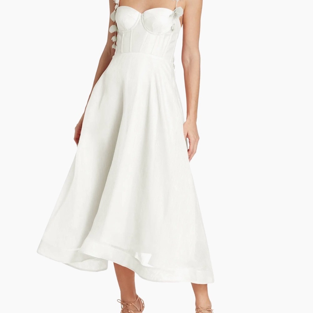 NWOT $1600 MSRP Zimmermann Ivory Wanderland Corset-Style Midi Dress US Size 4-6